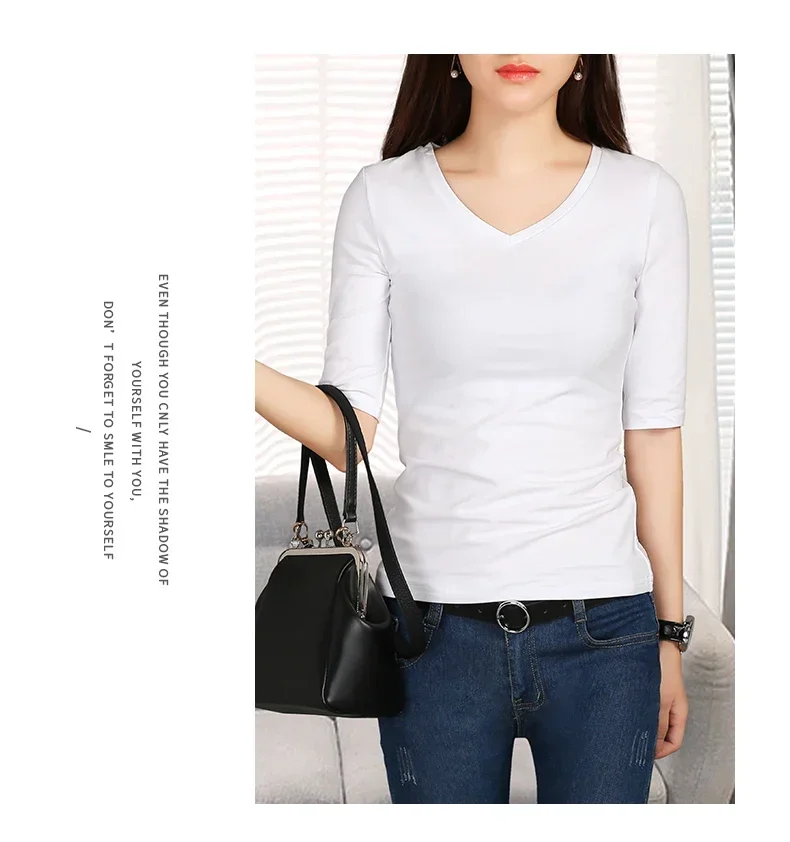 Ms sleeve T-shirt v-neck blouse in cultivate one's morality within 5 minutes of sleeve top female