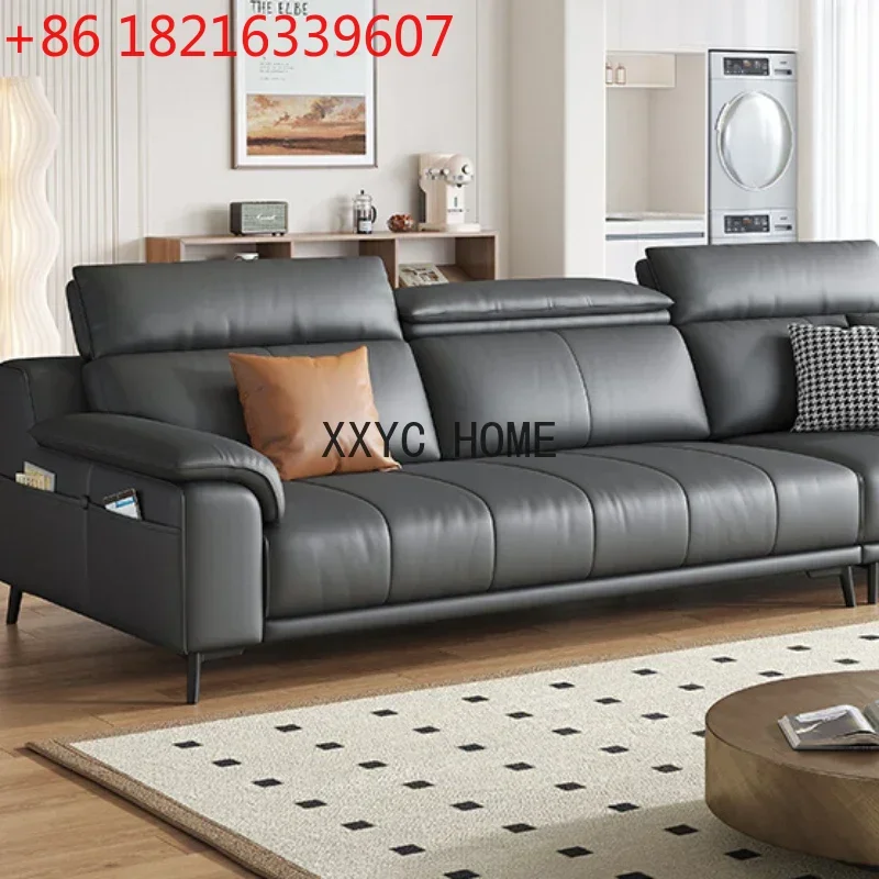 TAO Simple First Layer Cowhide Simple Modern Living Room Straight Row Three-Person Leather Sofa Furniture