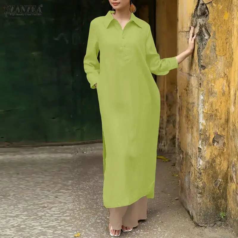 ZANZEA Women Fashion Elegant Long Shirt Dress Maxi Sundress 2025 Autumn Long Sleeve Button Solid Party Vestidos Holiday Robe