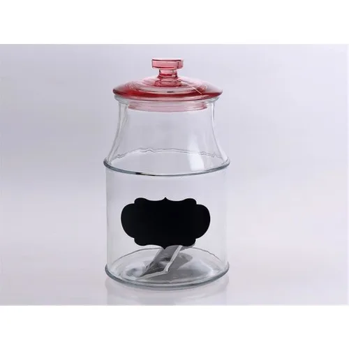 Zücev 12x21 cm. Single Pink Glass Jar With Lid Canıster-80