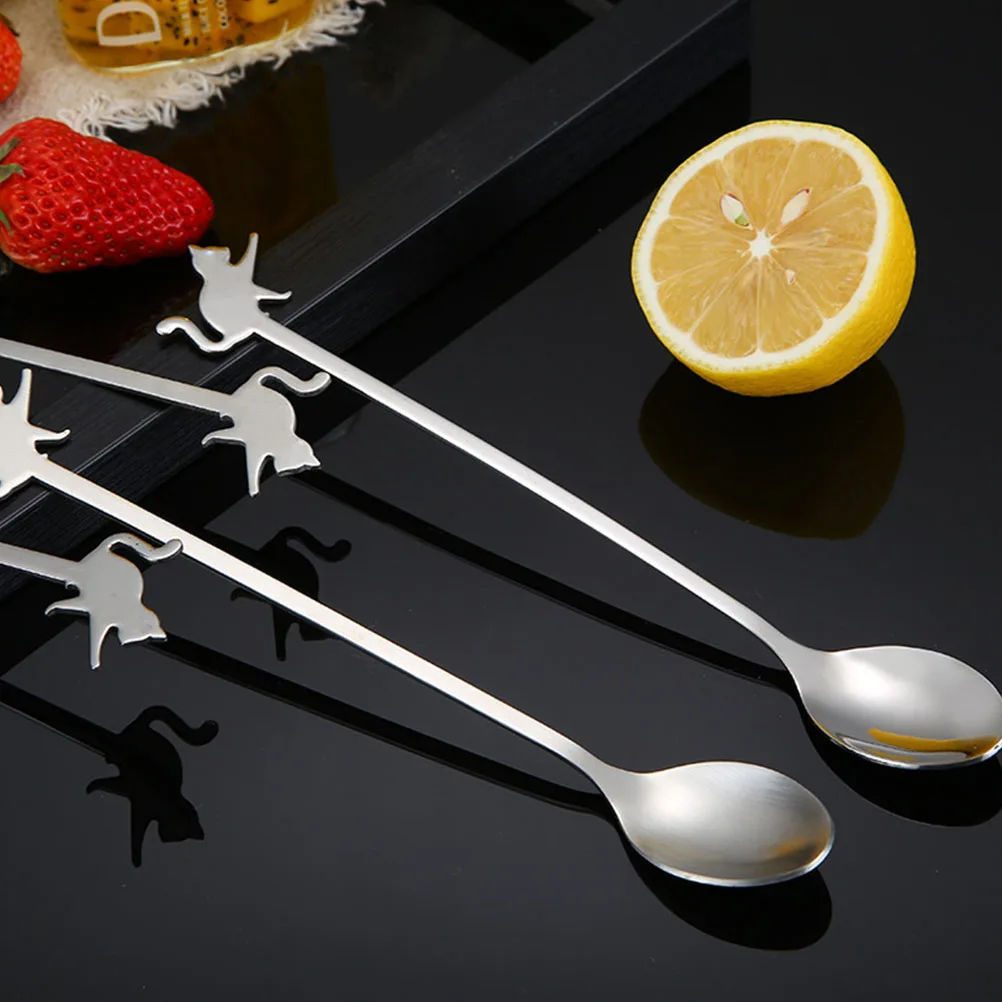 

3Pcs Chic Dessert Spoon Stainless Steel Stirring Spoon Unique Design Antirust Ecofriendly for Cakes Desserts Home Dining