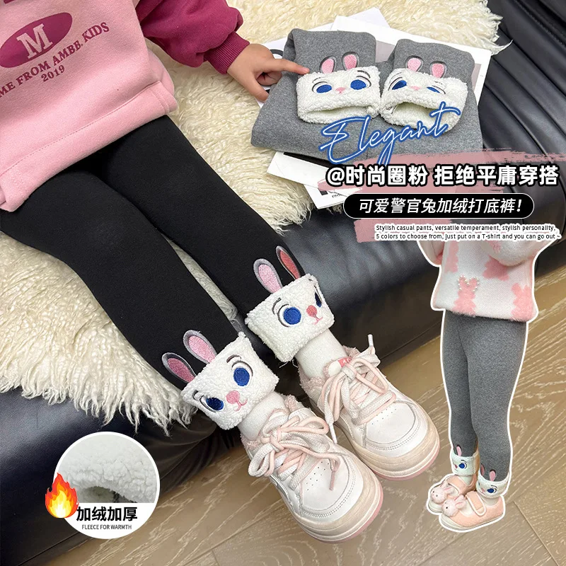 

Girls Rabbit Police Velvet Leggings Autumn Winter Judy Hopps 2025 New Fashionable Baby Girl Winter Wear Warm Long Pants Cartoon