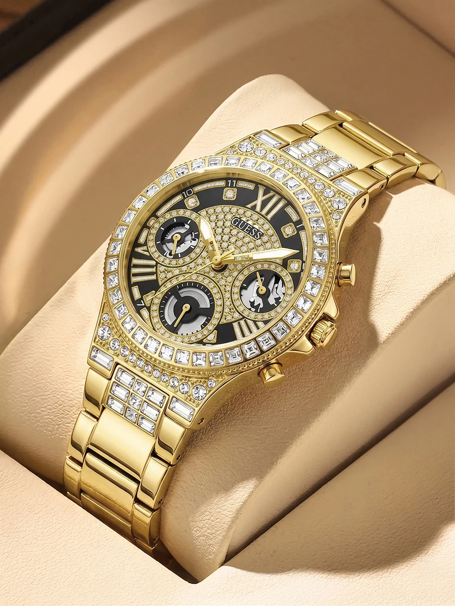 Reloj GUESS para mujer GW0320L5, reloj de pulsera de cuarzo de cristal de acero inoxidable dorado de lujo, reloj multifunción de moda para mujer