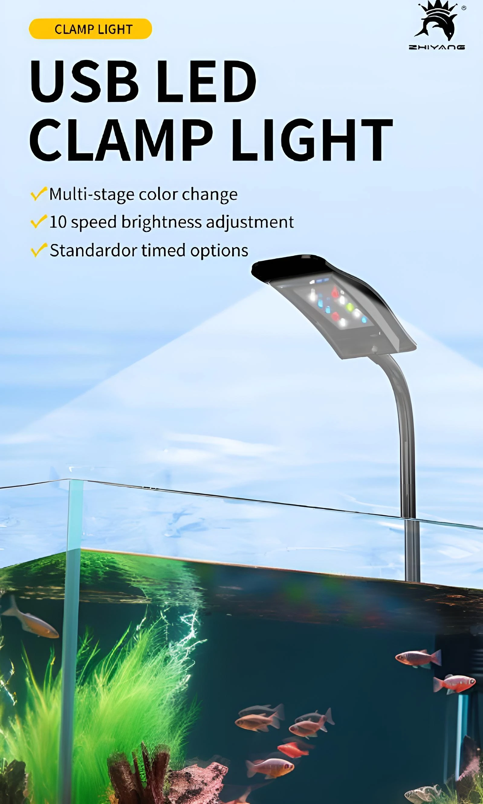 

Fish tank light USB 5V interface adjustable brightness three color switching LED water grass clip light super bright light beads