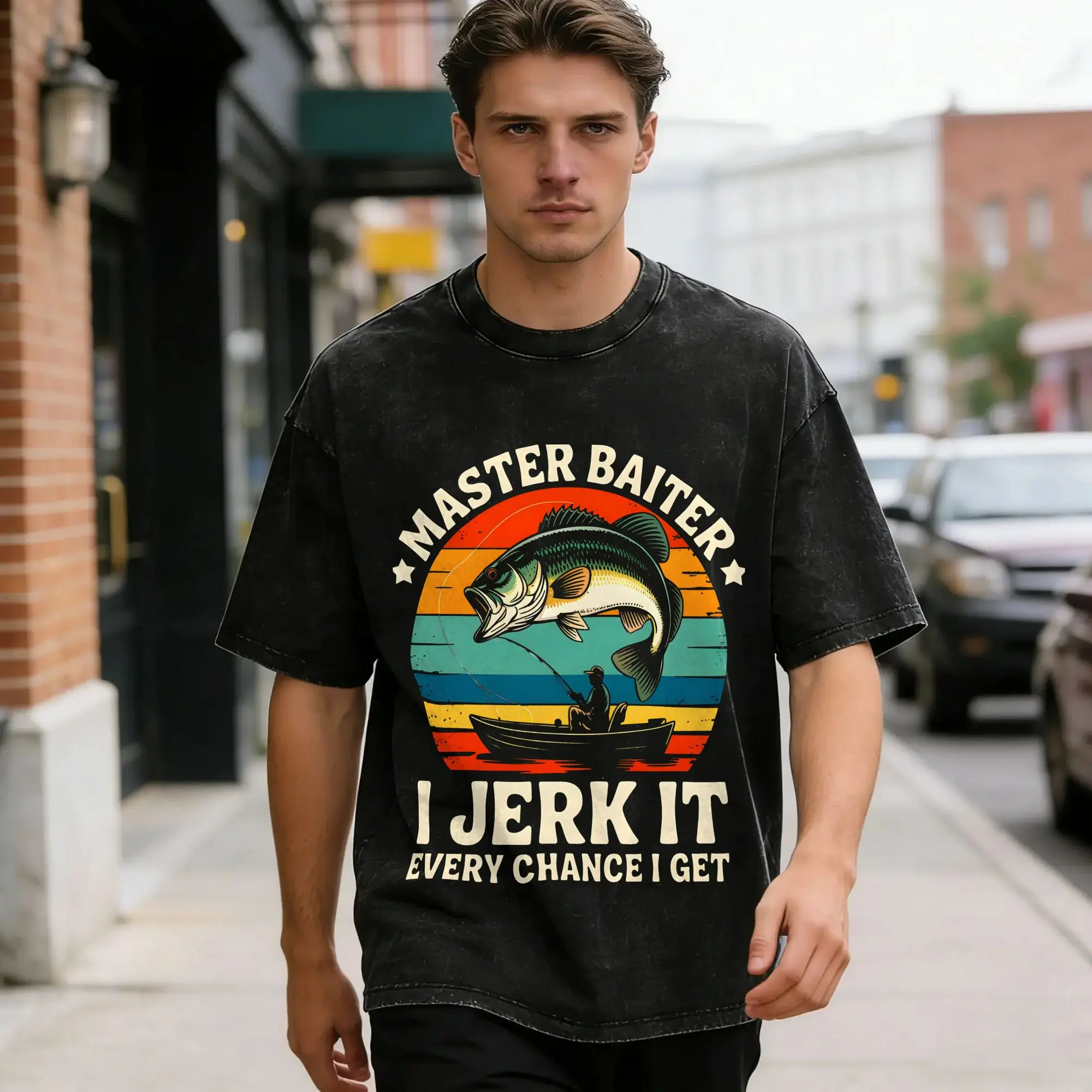 Kayak Fishing Washed T Shirt Mens  Vintage Cotton T Shirts Summer O-Neck Trendy Cool Tee Shirt Design Plus Size Clothes