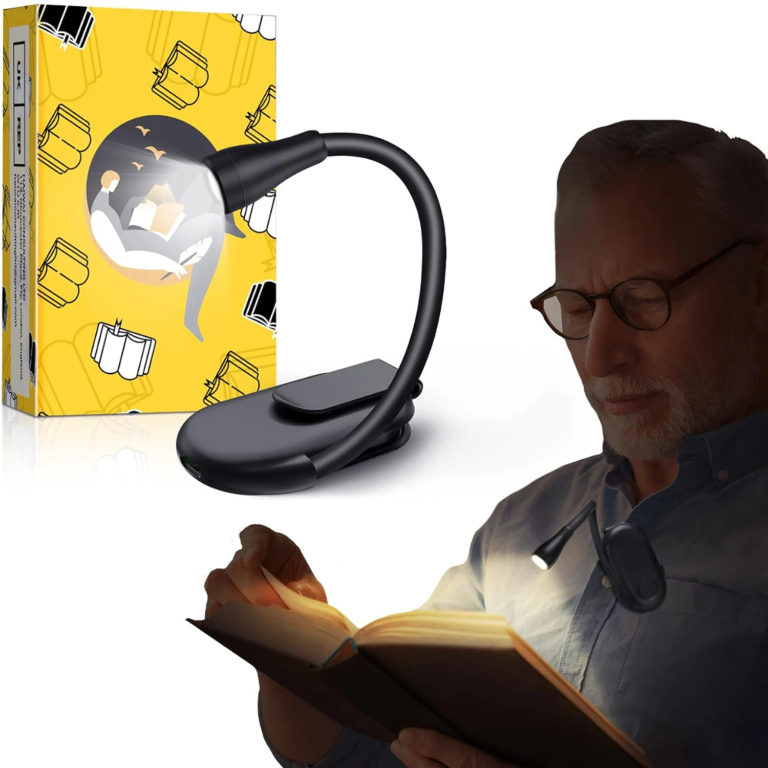 Rechargeable LED Book Light - 3 Color Brightness - Portable Adjustable Night Lamp