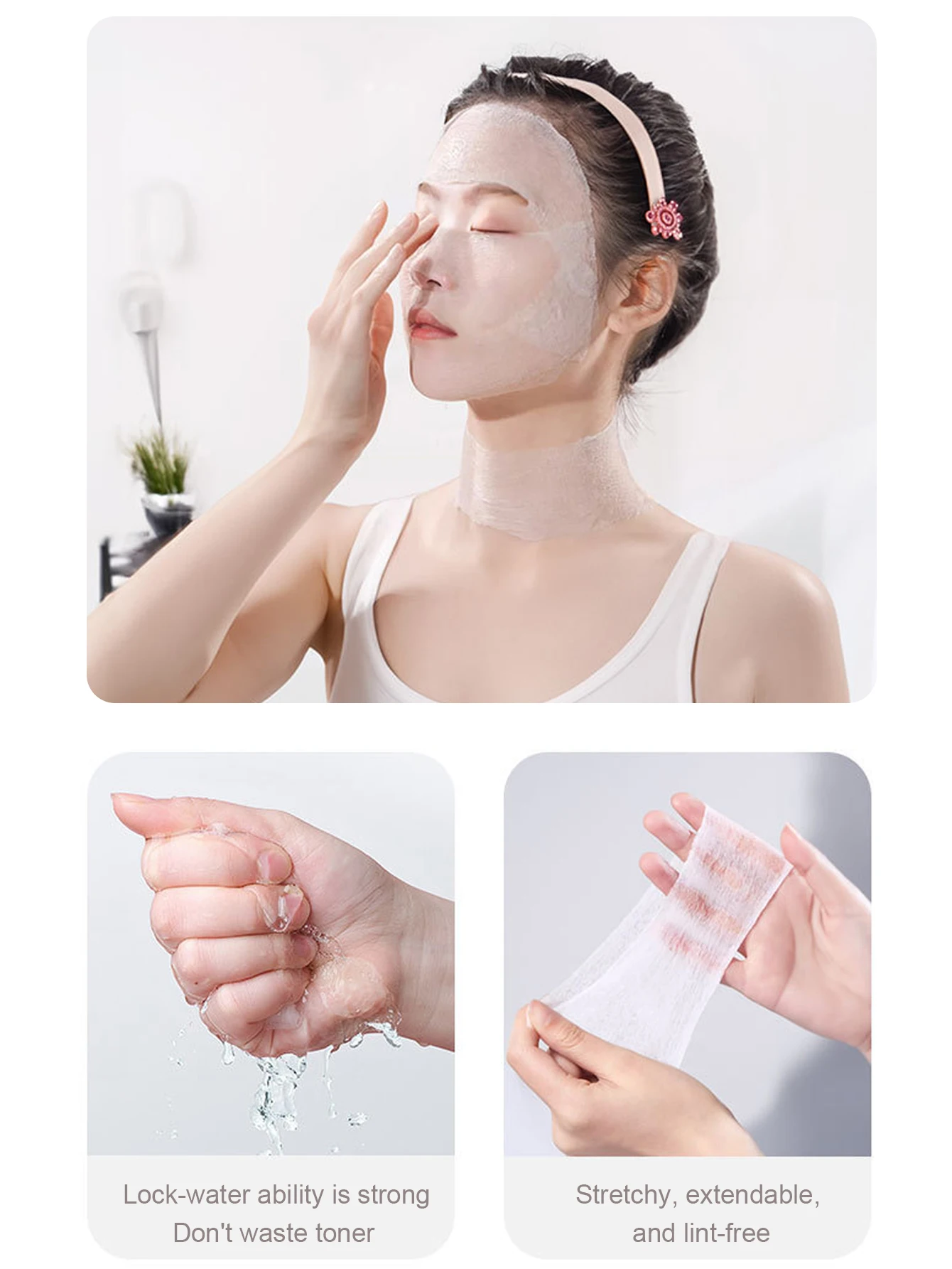 200pcs 3-in-1 Makeup Remover Cotton (w/ 200ml Pump) Stretchy Skin-Friendly Wet Sheet Mask for Hydration