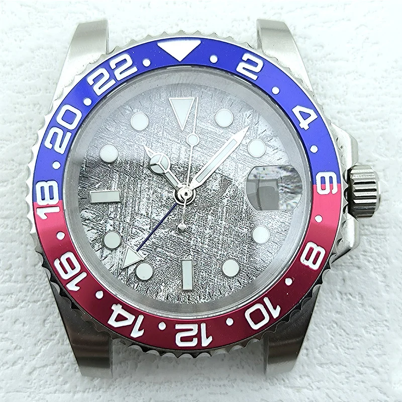 40mm NH Series 34 Silver dual Steering watch case Sapphire Glass 316L Stainless steel fit GMT NH Series 34 movement case