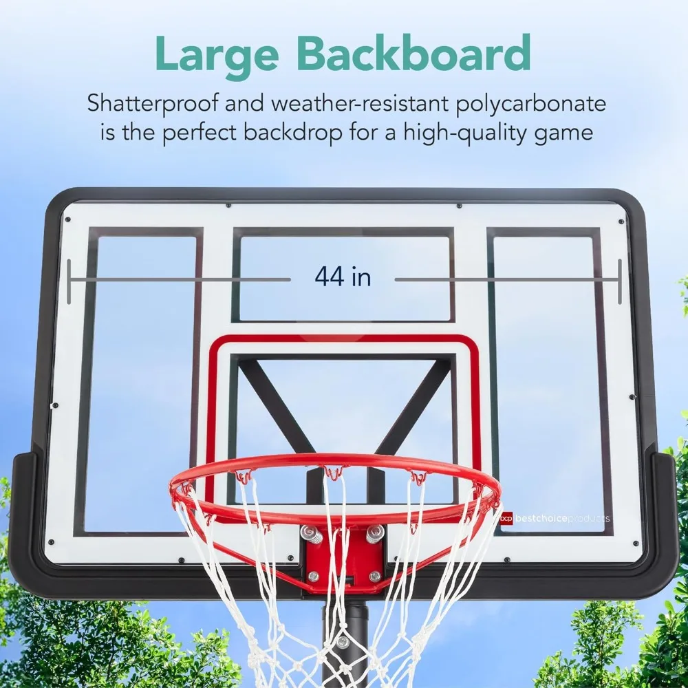 

10ft Regulation Basketball Hoop, 7.5-10ft Height Adjustable Outdoor Goal w/Shock Absorbent Rim, Base Gel, 2 Wheels