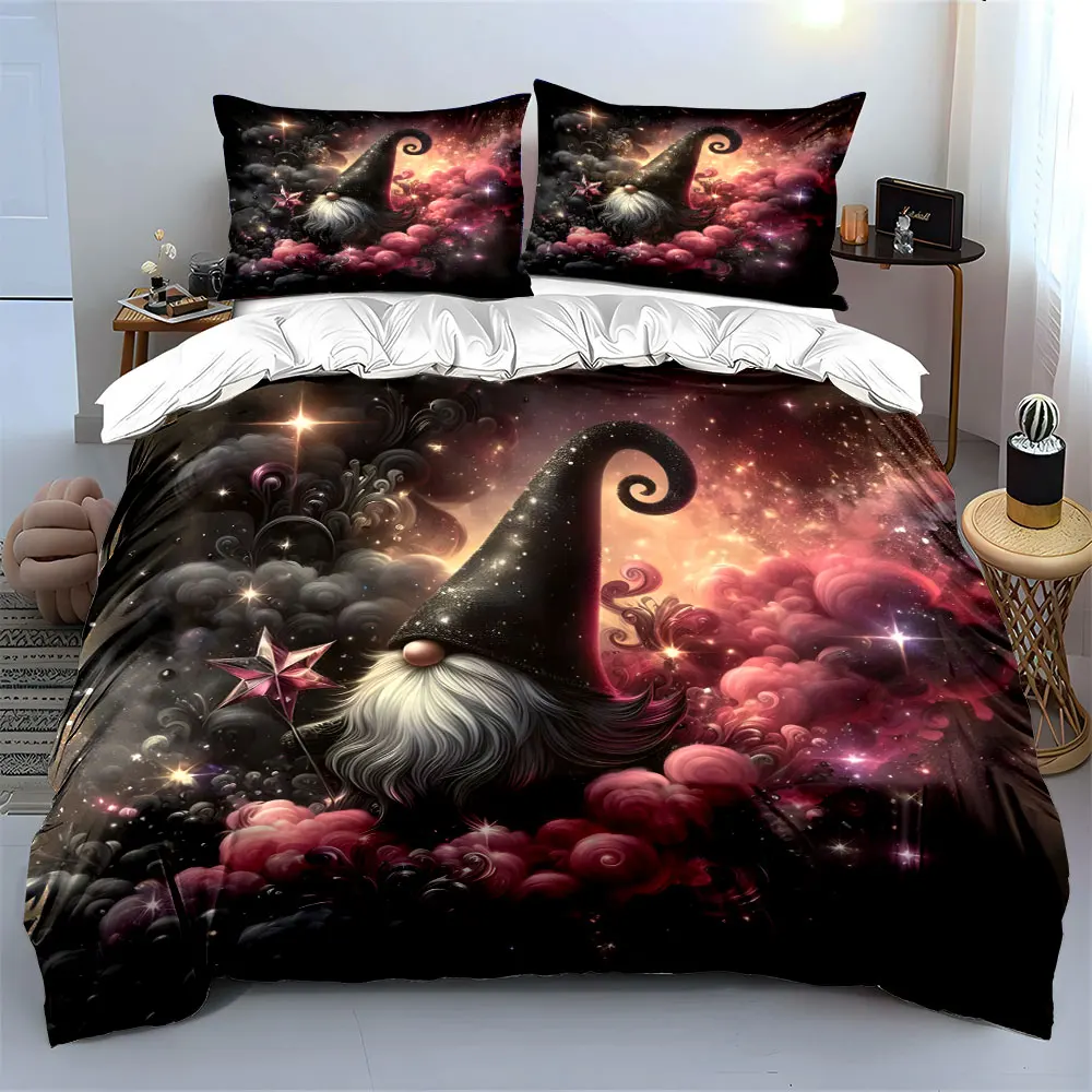 Whimsical Gnome Art theme bedding Set. Multiple sizes kid's and adults' bedroom Exquisite 3PC bedding set, gift