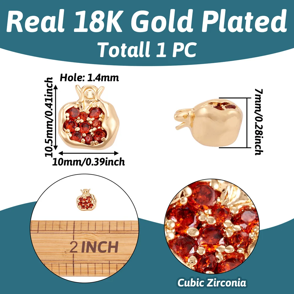1pc 18K Gold Plated Brass Micro Pave Cubic Zirconia Pomegranate Shape Charm for Earrings Necklace DIY Jewelry Making 10.5x10x7m