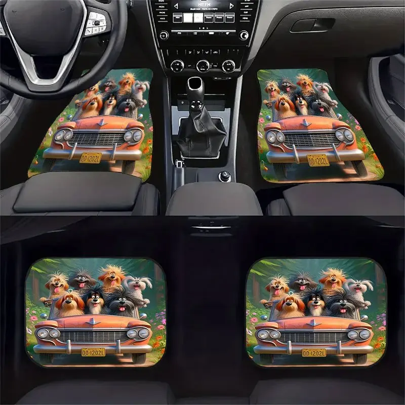 4pcs Fit Car Floor S Set - Cute Mice & Donut Design (Sunflower/Heart Pattern) Non-Slip Soft -like Surface, Easy-Clean Vehicle Fl