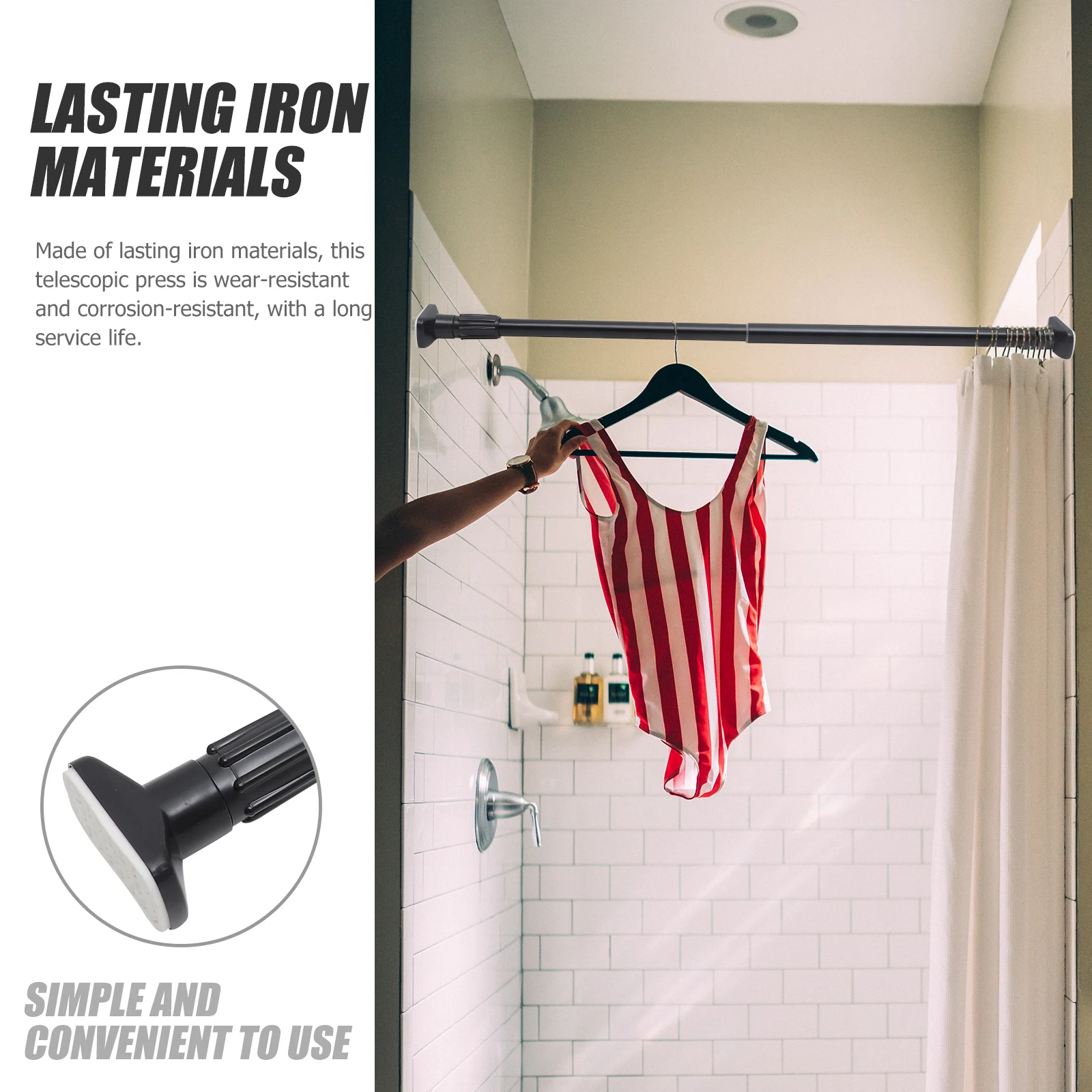 

Adjustable Telescopic Shower Curtain Rod Wall Mount Waterproof Tension Pole Retractable Clothes Drying Rail Multipurpose