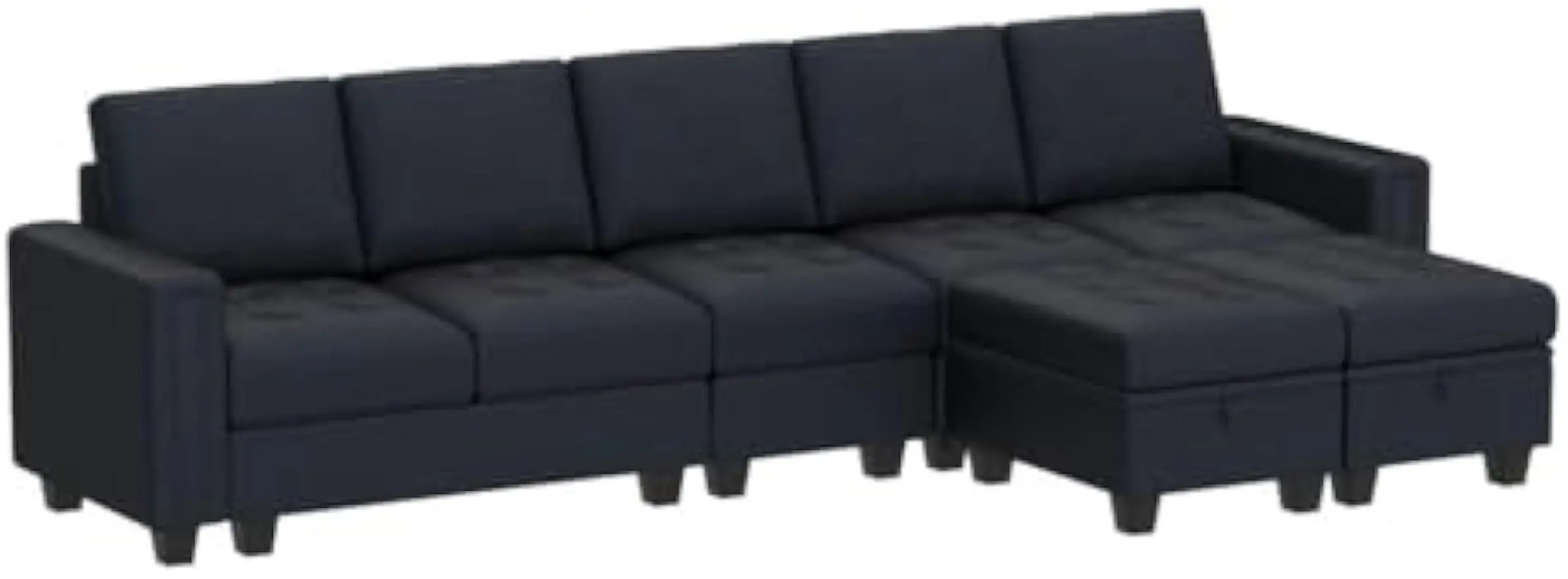 

Large Velvet L Shaped Sectional Sofa with Reversible Double Chaises Modular Couch with Storage Ottomans Convertible Sofa Blue