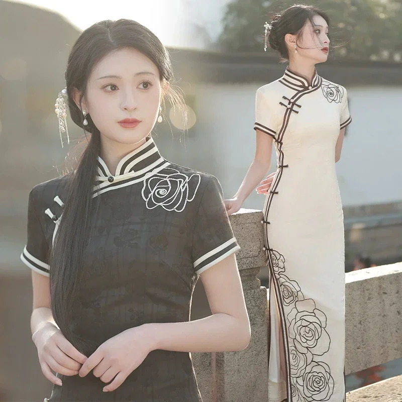 

Весна/Лето 2023, новый продукт, длинное жаккардовое платье Cheongsam с вышивкой, модный показ, утягивающее Ципао