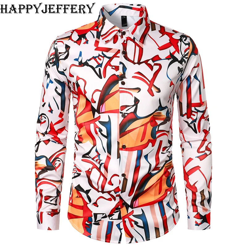 New Happyjeffery Men's Dress Shirts Long Sleeve Tops Men Male Floral Business Casual Man Prom Wedding Shirt LS23