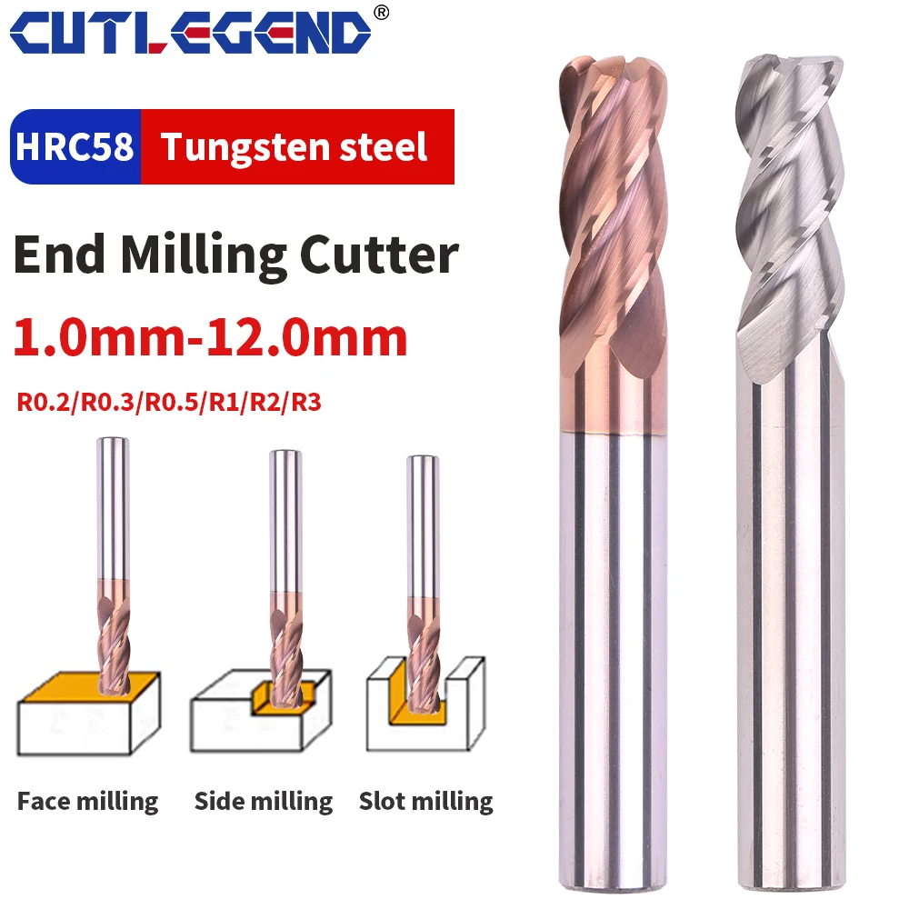 Corner Radius End Mill R Bullnose CNC Tungsten Carbide Steel Cutter Surface Machining Metal Router Tool 3 4 Flutes R0.5 R1