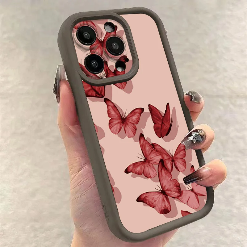 

Pink And Black Butterfly Pattern Phone Case For iPhone 15 16 Pro Max 11 12 13 X XS XR 7 8 14 Plus SE 2022 Shockproof Soft Cover
