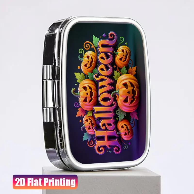 1Pc Flat Printing Mini 2-Compartment Portable Pill Box, Earring Storage Box, Pumpkin Halloween Pattern, Travel Pill and Tablet Case, Suitable for Various Occasions, Exquisite and Convenient, Ideal Small Gift