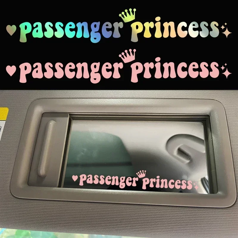 15x2.3cm Funny Passenger Princess Sticker, Crown Heart Text Vinyl Decal, Decorative Label for Car Rearview Mirror
