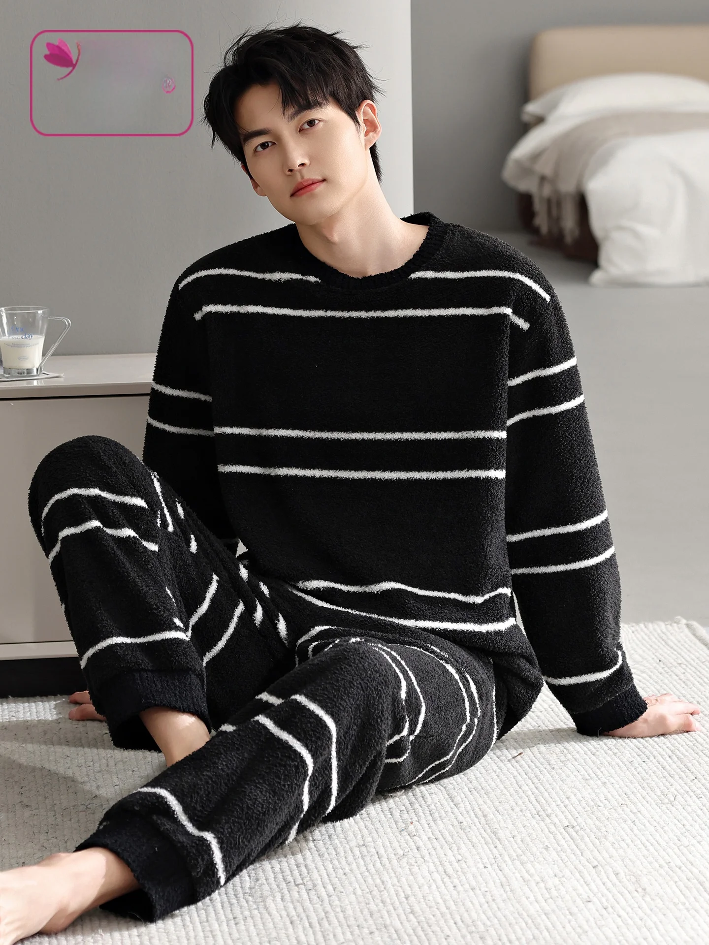 men's-comfortable-f-fce-pajamas-winter-warm-anti-static-home-clothes-outdoor-wearable-casual-sle-long-sve-round-ne