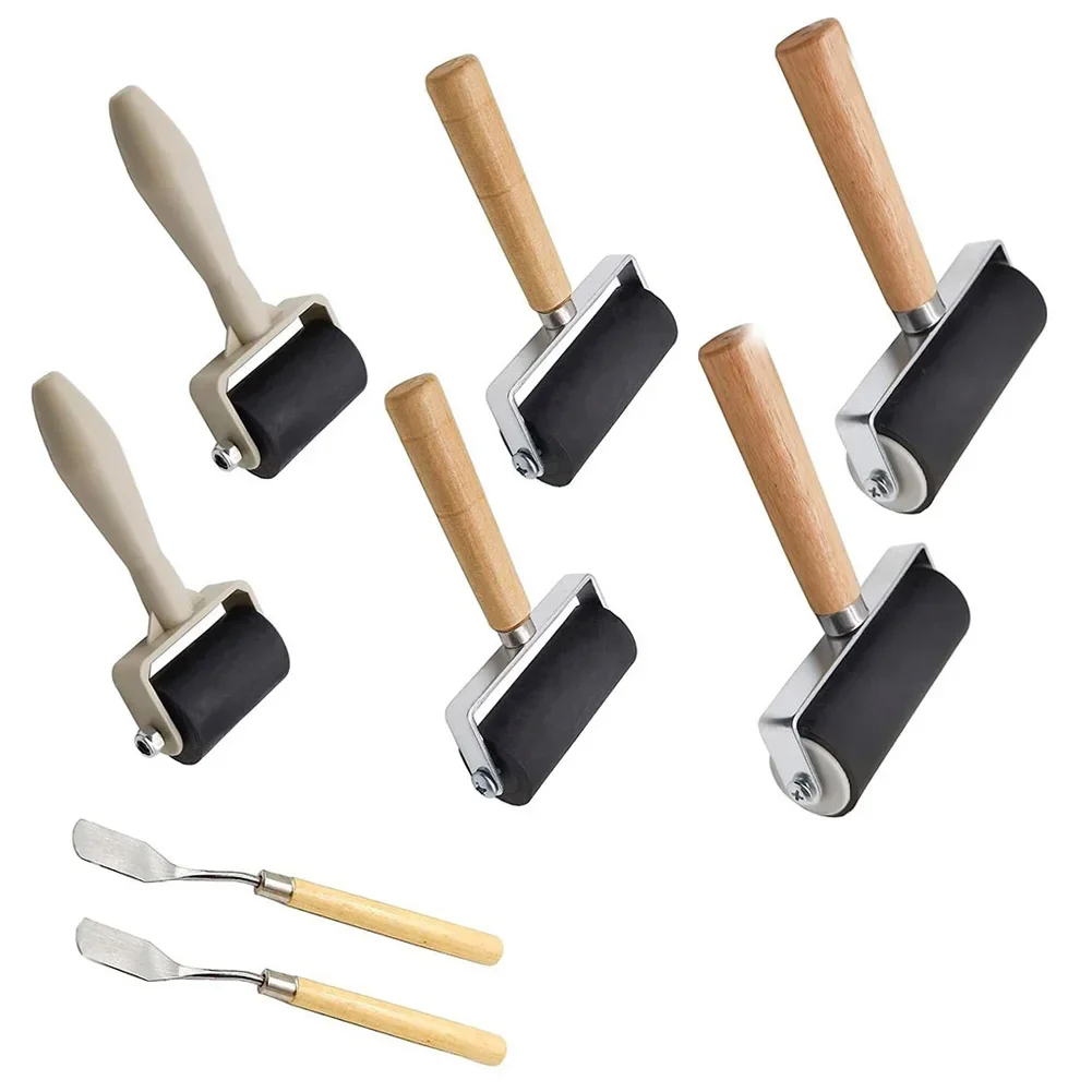 8Pcs Rubber Brayer Roller Set Versatile Ink Handmade Rollers For Printmaking & Crafting Professional Painting Rollers Tool