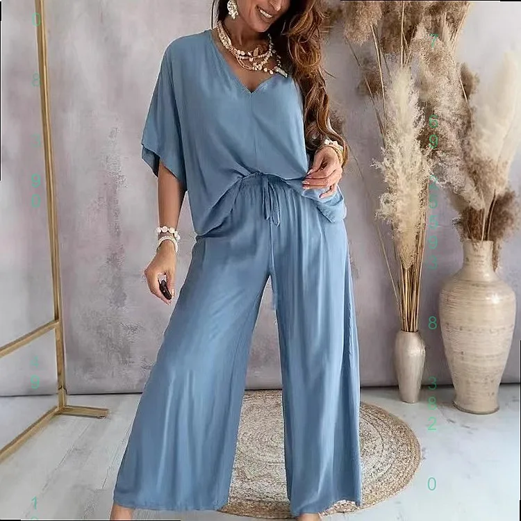 Women V Neck Linen Cotton Tee Loose Blouse Tops Spring Summer Casual T Shirts view 3