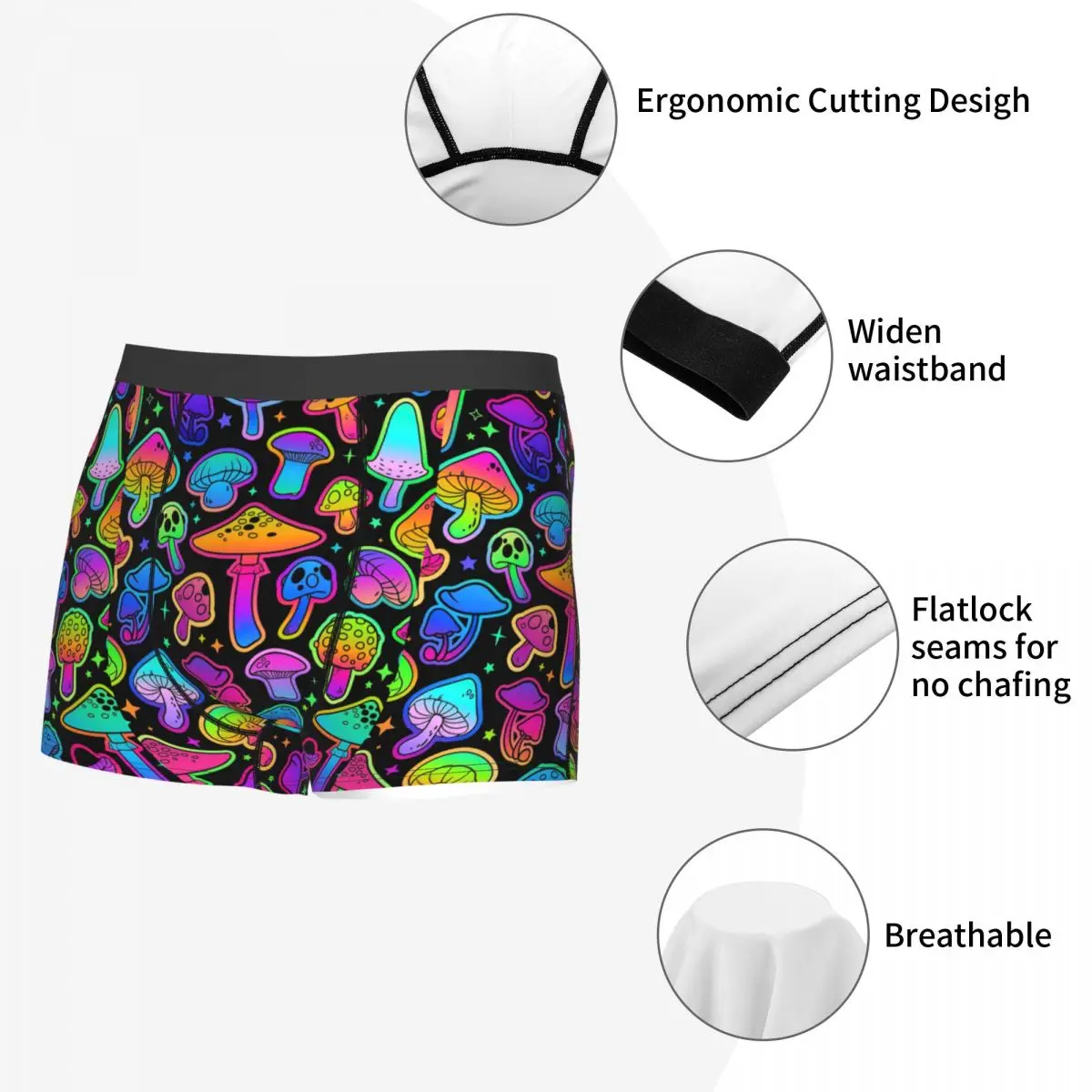 Men\'s Psychedelic Magic Underwear Mushrooms Funny Boxer Briefs Shorts Panties Male Breathable Underpants S-XXL