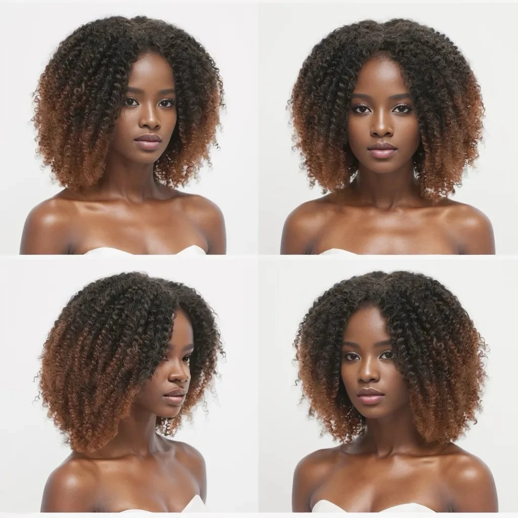 Medium Ombre Highlight Dark Light Brown Cheap Hair Afro Kinky Wave Curly Wigs Synthetic Glueless Wigs For Black Women Ladies