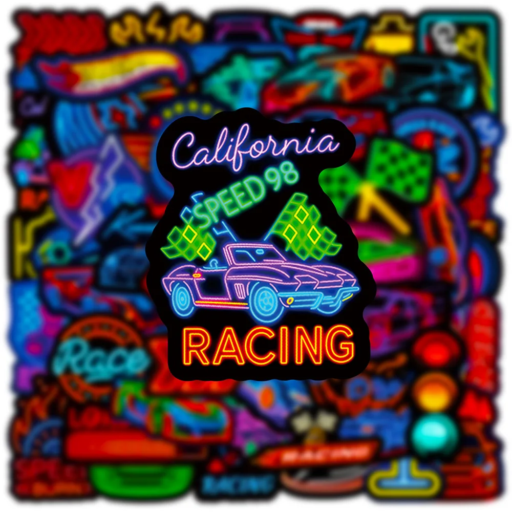 

10/30/50PCS Cool Neon Neon Light Racing Car Graffiti Stickers for Bike Helmets Phone Cases Suitcase Waterproof JDM Decals Toys