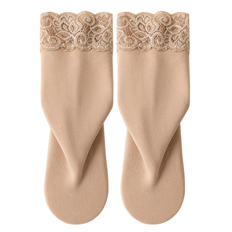 Autumn and Winter Thick Velvet Room Socks Lace Socks Women's Simple All-Matching Warm Tube Socks