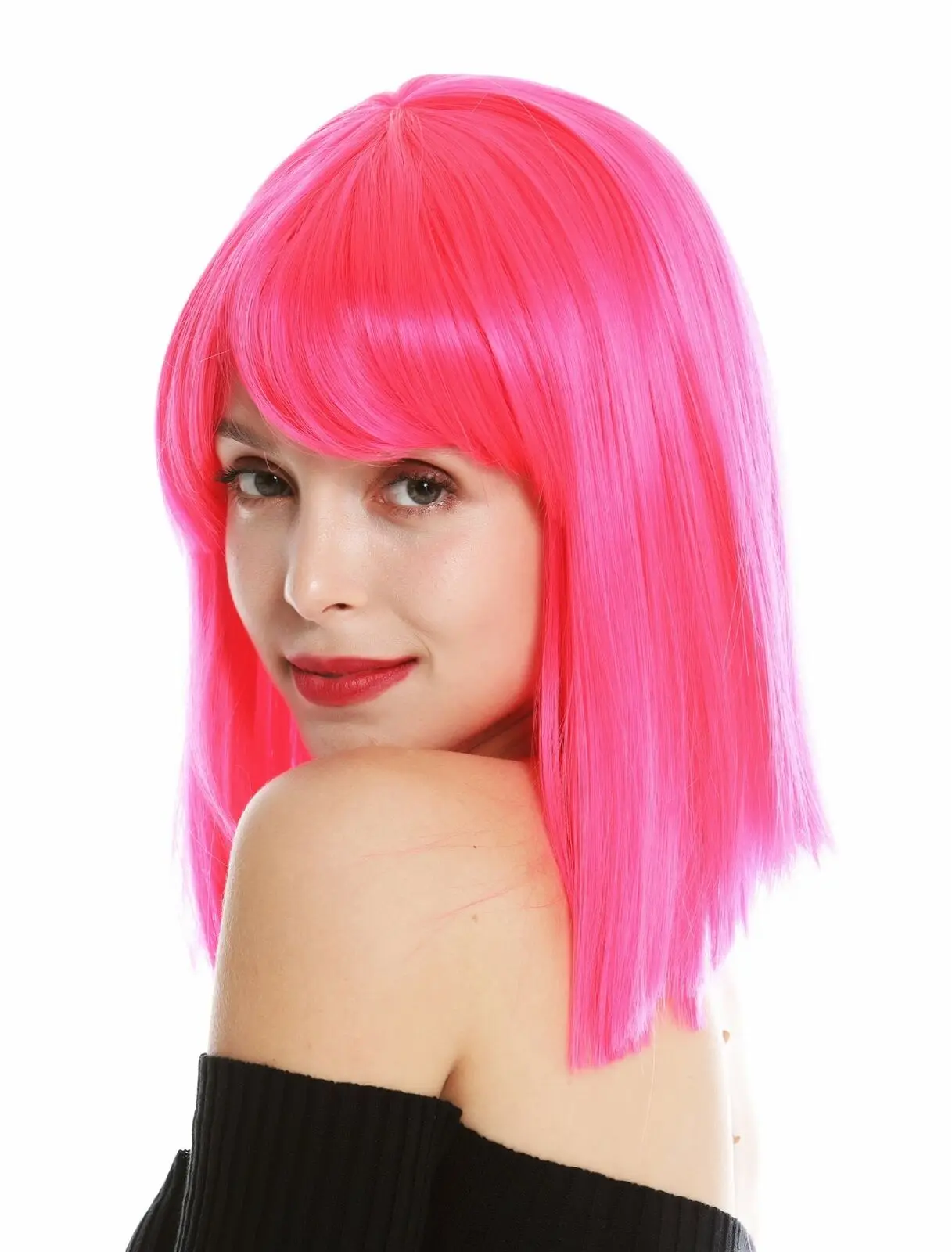 

Ladies' Wig Shoulder Length Long Bob Smooth Fringe Pink