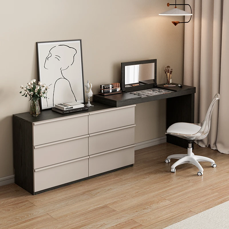 

Flip Solid Wood Dressing Table Bucket Cabinet Integrated Bedroom Modern and Simple Makeup Storage Cabinet New Computer Desk