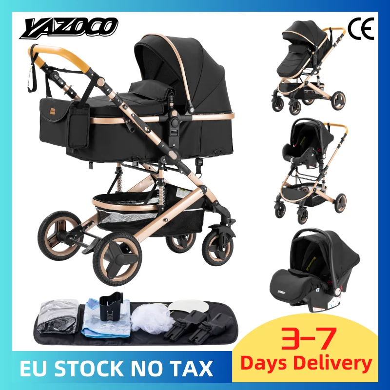 Baby Stroller 3 in 1 Portable Travel Baby Carriage Luxurious Fold Pram High Landscape Aluminum Frame Newborn Infant Stroller