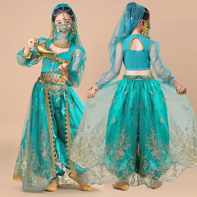 Girls Indian Princess Belly Dance Jasmine Halloween Fantasy Outfit Toddler Bollywood Cosplay Kids Festival Rave Outfit Dress UP