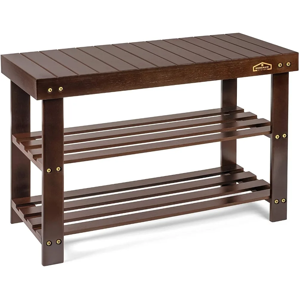 

Bamboo 3 Tier Shoe Rack Bench, Premium Shoe Organizer or Entryway Bench, Perfect for Shoe Cubby, Entry Bench