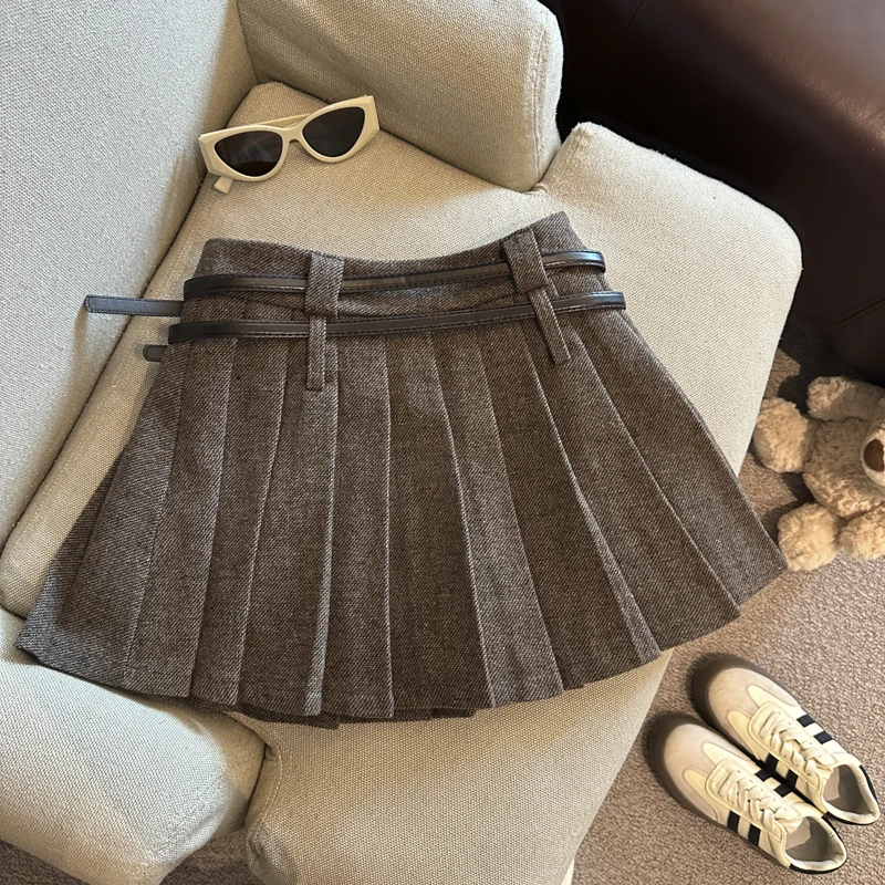 Damen Herbst Winter Braun Grau Lässiger Minirock Y2K Harajuku Niedliche Ästhetik 2000er Jahre College Retro Kurzer Rock Kleidung 2025 Neu