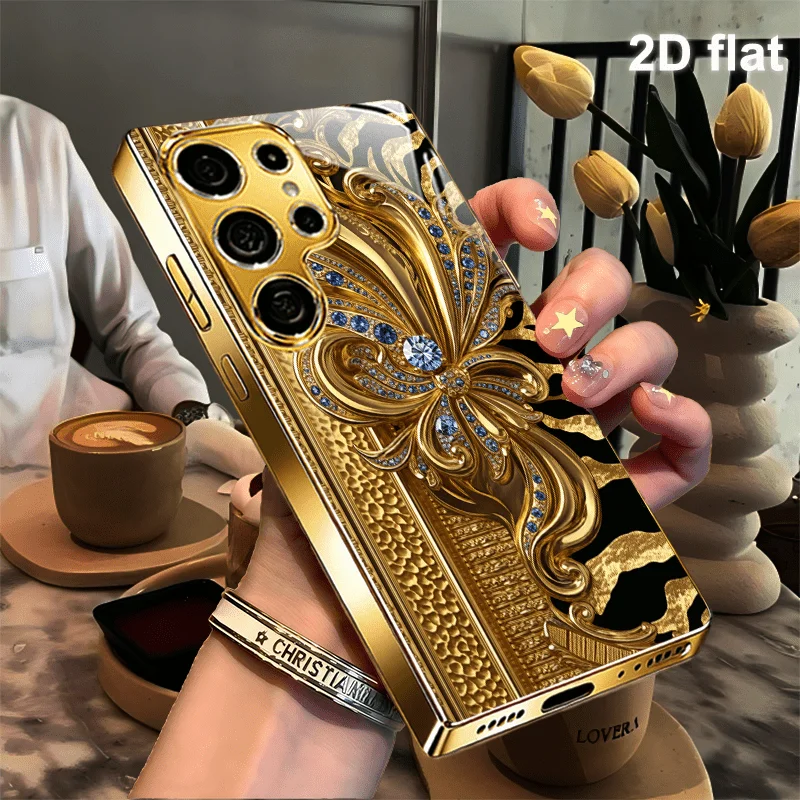 Luxurious blue sapphire pattern electroplated glass phone case  for SamsungGalaxyS26 S25 S24 S23 S22 S20FE/Ultra/Plus anti Cover