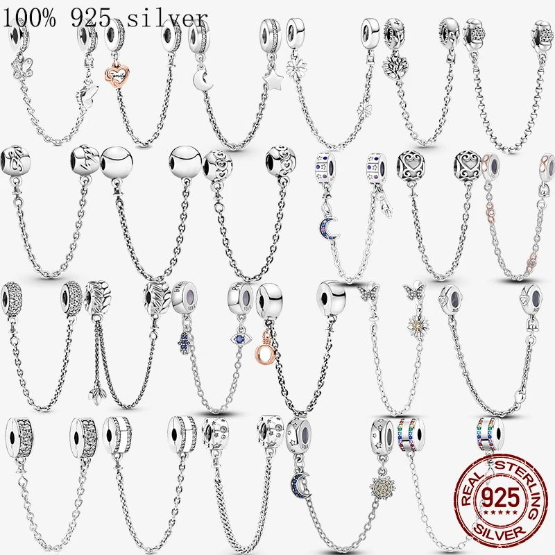 925 Sterling Silver Safety Chain Musical Note Beads Charms Fit Original Pandora Bracelet DIY Jewelry Making Fashion Fine Jewelry