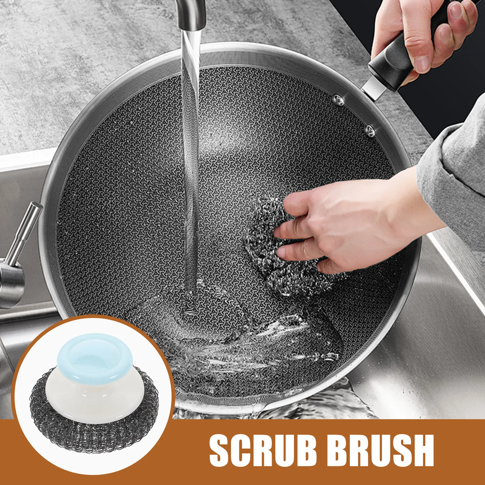 Steel Wool Scrubber with Handle 2 Pack Kitchen Pan Dish Washing Brush Stainless Steel Cleaning Tool