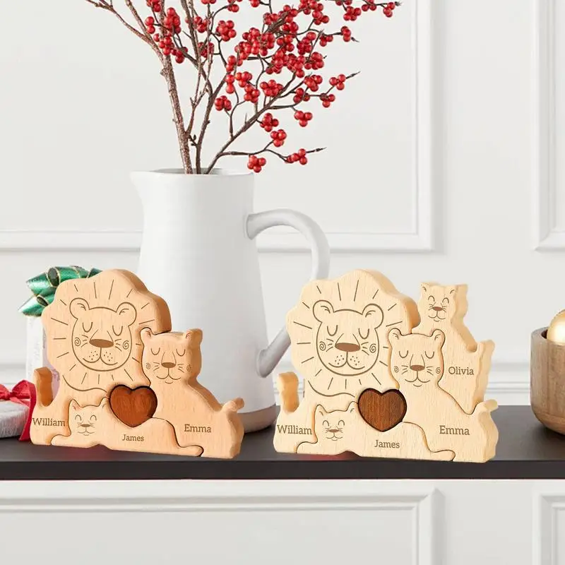 Lion Family Wooden Puzzle Funny Lion Family Wooden Jigsaw Board Game Early Education Puzzles Toys for Living Room Study Bedroom