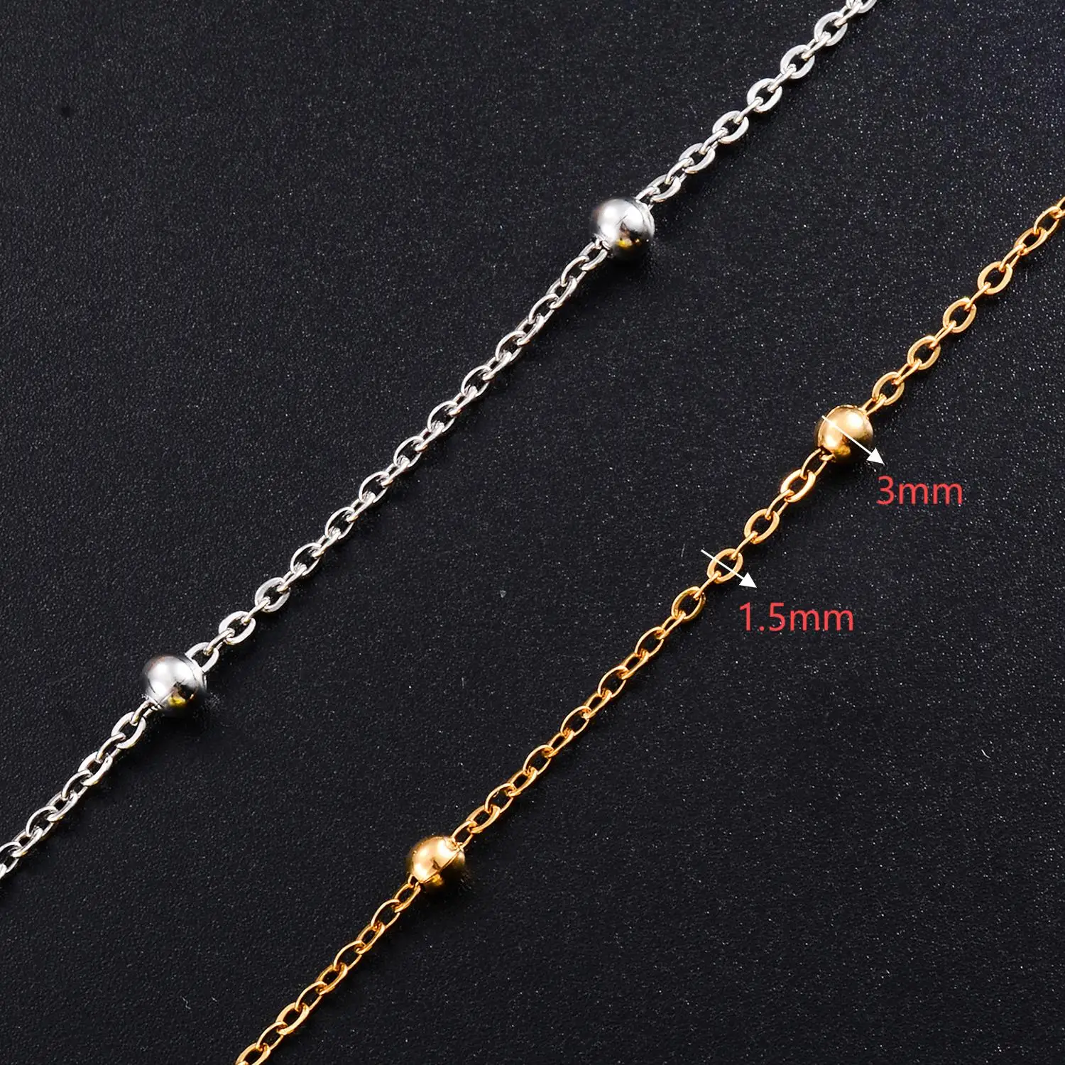 1.5mm Width Stainless Steel Gold Color Beads Ball link Chain Women Girl\'s Necklace Party Gift Jewelry