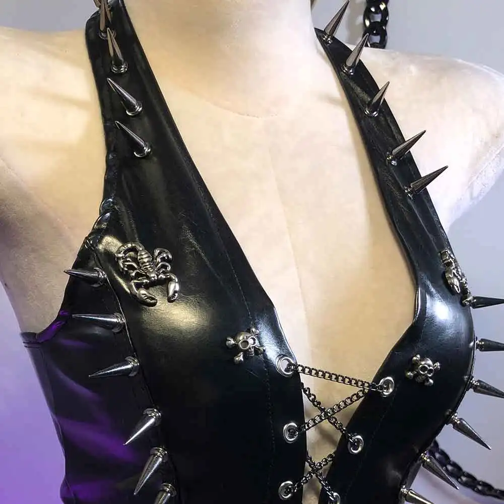 

DIY Studded Rivet Eco 90s Y2K Halter Camisole TOPS Grunge Goth Emo Punk Rock Club Wear Kawaii E-Girls Hand Made Gothic Harajuku
