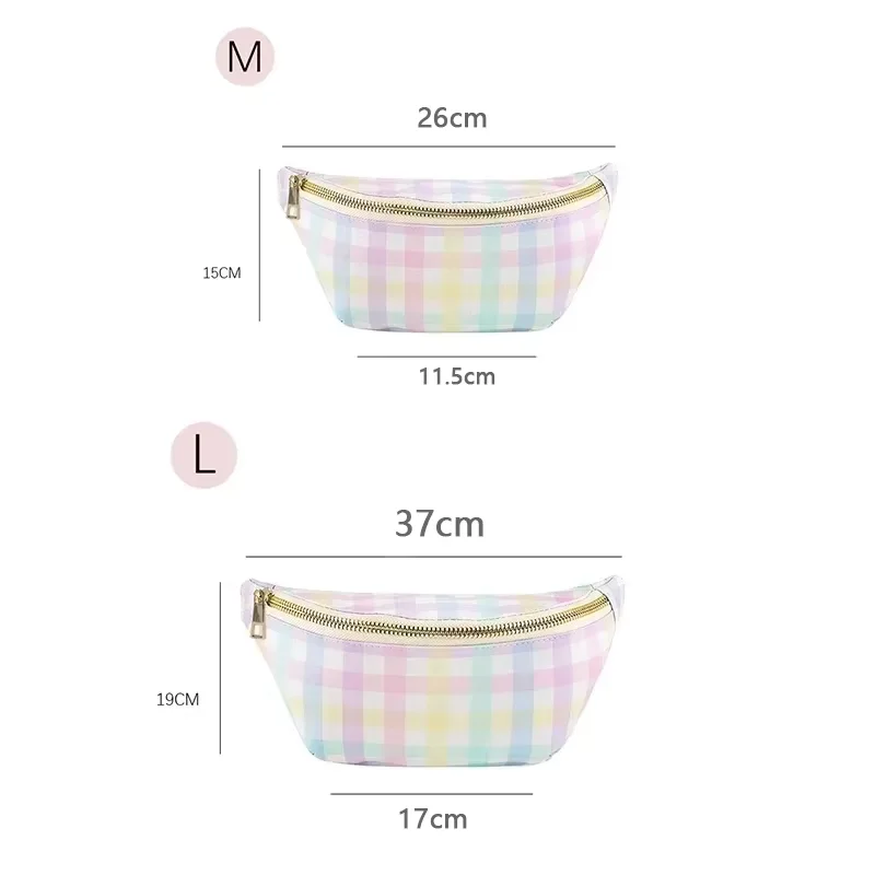 Large Size Rainbow Plaid Fanny pack Chest pack Toiletry Storage Pouch Grid Outdoor Fanny Pack Travel Wash Cosmetic Bag Gift