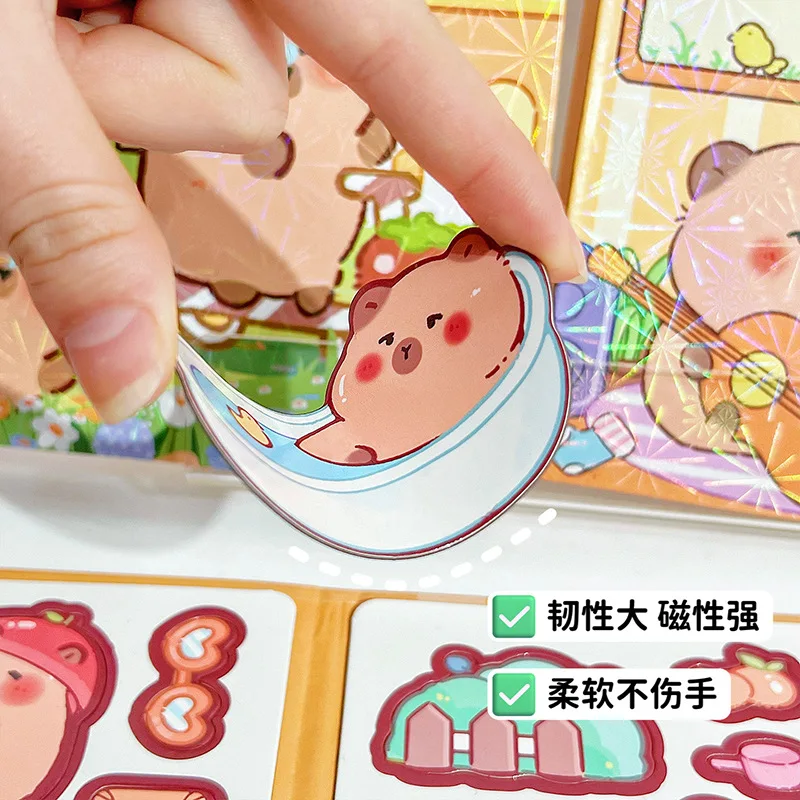 Cute Capybara Magnetic Quiet Book Small Magnetic Children's cut-free Educational Stickers Can Be Pasted Repeatedly Sticker Book