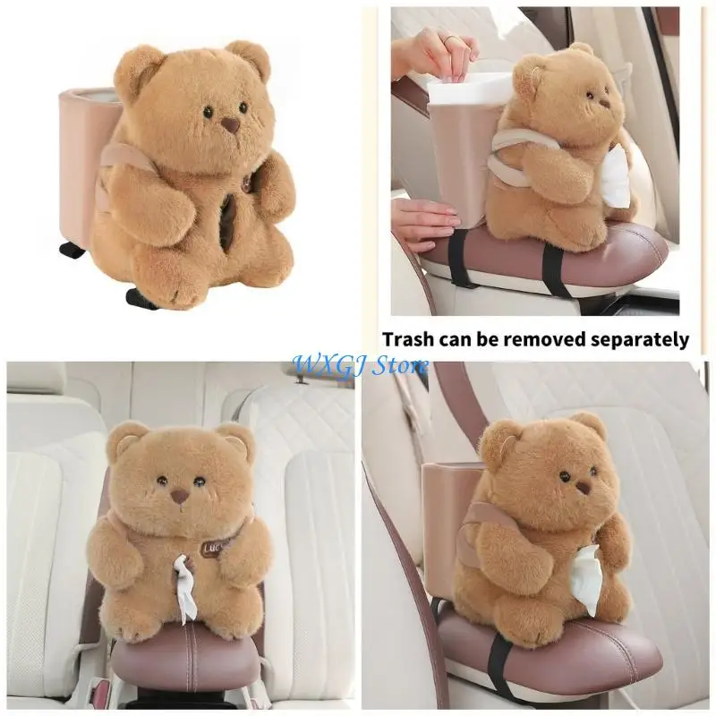 

37JE 2in1 Car Armrest Box Tissue Box Trash Can Interior Decoration Storage for Paper Handkerchiefs Napkin Organizers