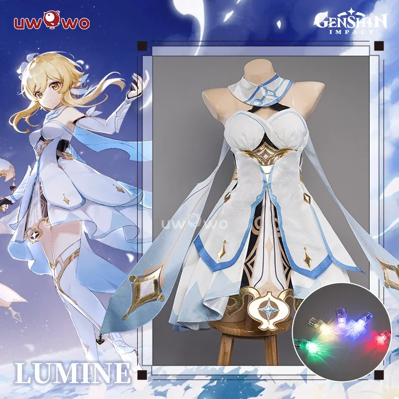 IN STOCK Traveler Lumine Cosplay Costume Game Genshin Impact LED Female Lumine Dress Full Set Oufits with Shinning Lights