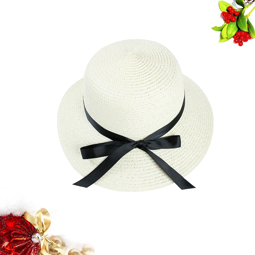 

Straw Bow Sun Hat For Women Durable Lightweight Uv Protection Cap Beach Hat With Bowknot Design White Fashionable