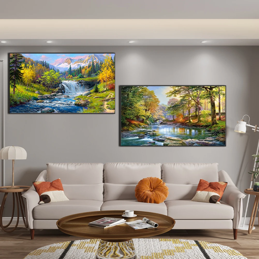 

2pcs Landscape 5D DIY Full Drill Round Diamond Painting Kit Home Decor 70x40cm (B)