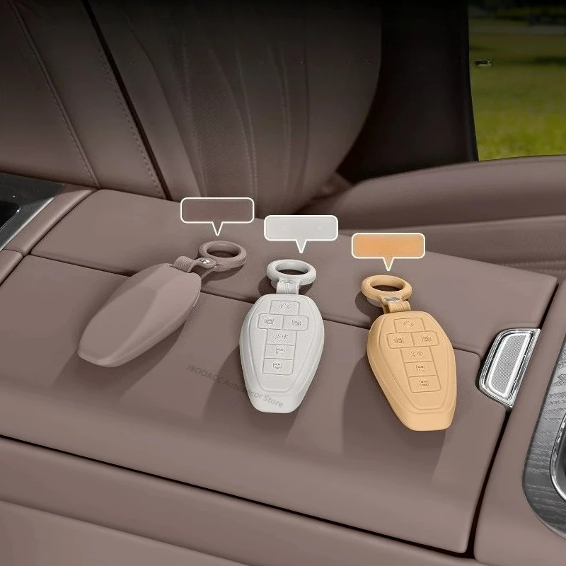 For BYD Denza D9 2025 2026 Full Wrap Car Key Cover Case Silicone Anti-Drop Auto Remote Key Fob Protector Shell Buckle Keychain
